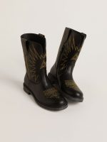 Wish Young boots in black leather with yellow star embroidery - Image 2