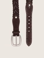 Houston belt in woven mahogany suede with silver micro-studs - Image 3
