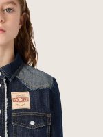 Girls' blue chambray shirt dress with reverse details and embroidered logo - Image 3