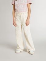 Girls' wide ribbed cream-colored trousers with embroidery - Image 2