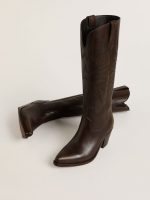 Wish Star boots in dark brown leather with tone-on-tone embroidered star - Image 2