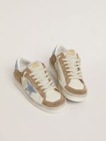 Stardan LTD in white leather and tobacco suede with light blue suede star and heel tab - Image 2