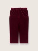 Girls' burgundy velvet-effect pants with rear pocket