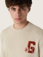 Unisex crew-neck sweater in beige cotton with patch on the front and logo on the back - Image 4