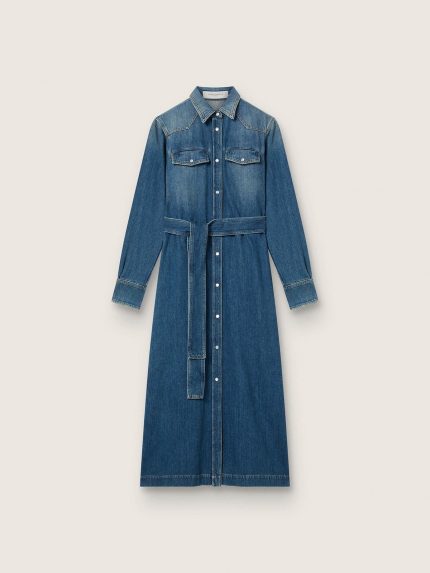 Women's shirt dress in denim with belt