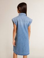 Girls' denim dress with front knot and embroidery - Image 4