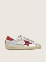 Women's Super-Star LTD in metallic silver leather with red suede star