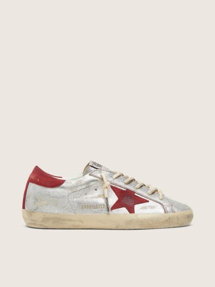 Women's Super-Star LTD in metallic silver leather with red suede star