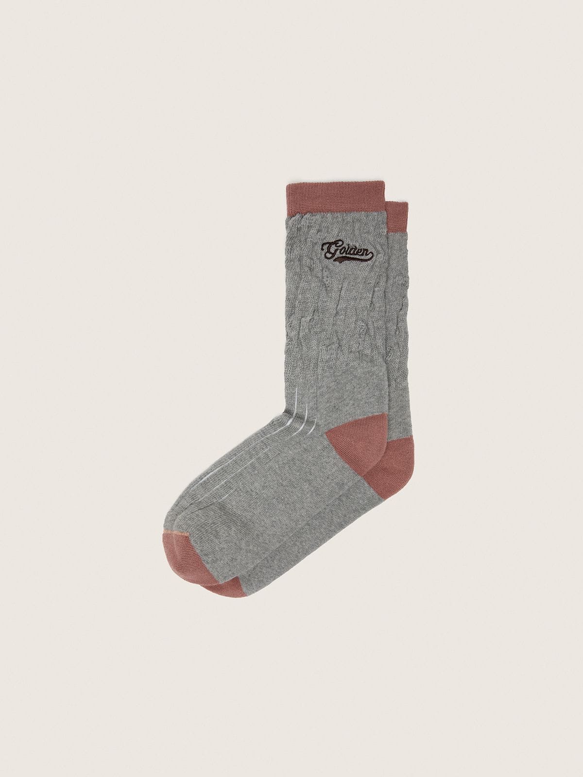 70def3d25598af00d02422cafc042cb697c54e6d2b3862035f36599ec6fd3eb9 Gray melange ribbed socks with brick-red details and brown embroidered logo - Image 1