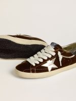 Men's Super-Star in cognac velvet with metallic leather star and heel tab - Image 3