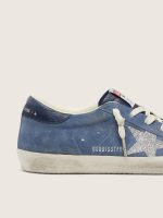 Women's Super-Star in denim-blue suede with silver glitter star - Image 4