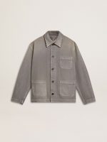 Men's gray denim jacket with studs
