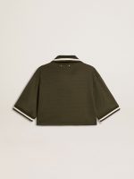 Women's cropped polo in military-green jersey with embroidery - Image 6