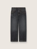 Boys' straight-leg jeans in gray cotton with spotted effect