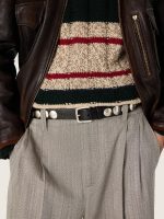 Black Trinidad belt in washed leather with studs - Image 2