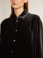 Velvet-effect black shirt with embroidery - Image 2