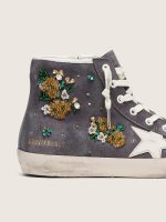 Women's Francy in dark gray suede with white star and beads and crystals - Image 4