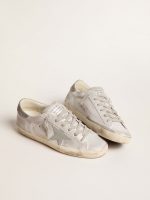 Super-Star sneakers in gray-white glitter-effect leather with leather star - Image 2