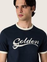 Men's T-shirt in blue cotton with Golden print - Image 4