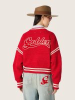 Women's boxy sweater in red cotton with embroidery - Image 6
