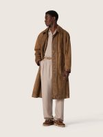 Unisex trench coat in brown waxed twill with leather details - Image 3