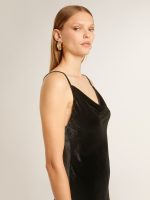 Women's black velvet-effect slip dress - Image 5