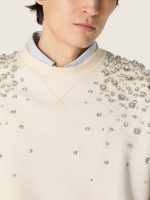 Unisex sweatshirt in white cotton with embroidered crystals - Image 4