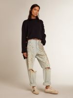 Women's round-neck sweater in dark blue cotton - Image 3