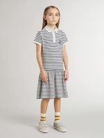 Girls' midi dress in striped cotton blend with embroidery - Image 2
