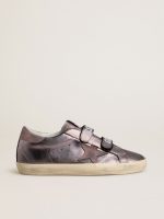Women's Old School in purple laminated leather with lilac nubuck star and heel tab