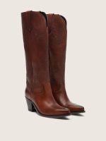 Women's high Wish Star boots in brown leather with floral embroidery - Image 2
