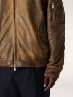 Brown leather biker jacket with a lived-in effect - Image 4
