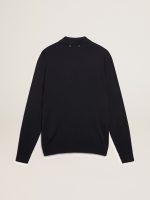 Men's long-sleeved polo shirt in navy-blue merino wool - Image 6