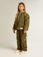 Kids military-green nylon bomber jacket with lettering on the back - Image 3