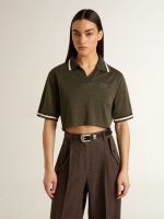 Women's cropped polo in military-green jersey with embroidery - Image 2