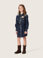 Girls' blue chambray shirt dress with reverse details and embroidered logo - Image 4