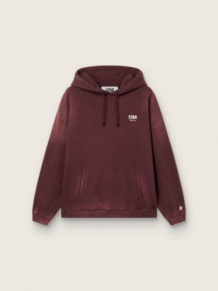 Unisex hooded sweatshirt in burgundy cotton with logo