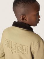 Kids' padded jacket in beige cotton with embroidery and patch - Image 5