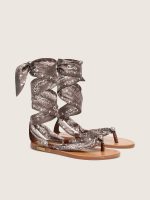 Women's flat sandals with gray paisley pattern and jewel detail - Image 2