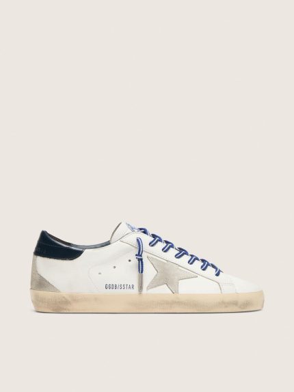 Men's Super-Star LTD in white leather with suede star and blue leather heel tab