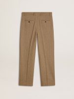 Tailored pants in sand-colored chevron linen blend - Image 6