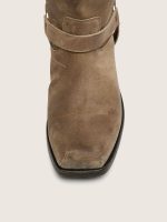 Men's high Biker boots in dark beige waxed suede with strap and a silver-colored buckle - Image 4