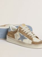 Stardan LTD in white leather and tobacco suede with light blue suede star and heel tab - Image 3