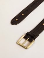 Women's black belt in washed leather with gold studs - Image 2