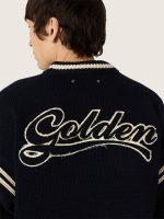 Men's boxy sweater in dark blue cotton with embroidery - Image 4