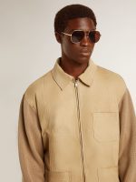 Men's jacket in travertine-colored nubuck leather with wool-blend sleeves and back - Image 5