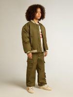 Kids military-green nylon bomber jacket with lettering on the back - Image 6