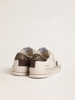 Women's Stardan in white leather with brown glitter star and heel tab - Image 4