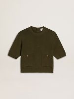 Women's short-sleeved sweater in military-green cotton