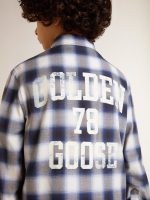 Boys' blue and white checked shirt with print on the back - Image 5